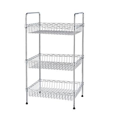 China Stocked In Sale Kitchen Basket Shelf Floor Racks & Holders Self Adhesive Carbon Steel Chrome Storage Rack Organizer for sale