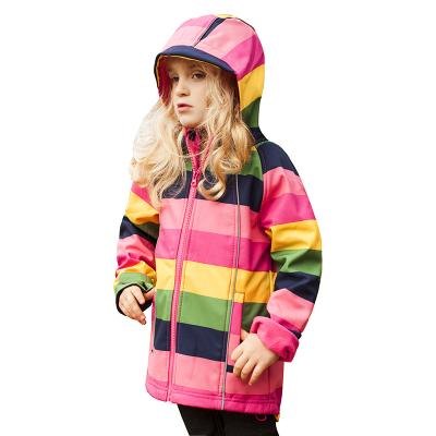 China / Contrast Quilting Rainbow Stripes Soft Shell Jacket Plus Fleece Jacket Kids Wear for sale