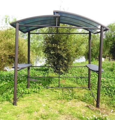 China Easily Assembled Aluminum Metal Garden Pergola Outdoor Sunshelt Frame With 2pcs Bars Water Proof Polycarbonate PC Roof BBQ Gazebo for sale