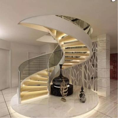 China Modern LED Light Under Floating Wooden Tread Stair Case Design for sale