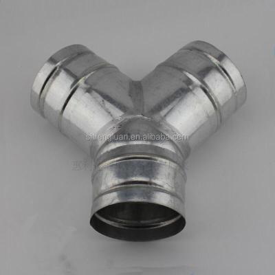 China Long Lifespan Spiral Duct Elbow Galvanized Steel Spiral Duct Accessories Y Tee HVAC System for sale