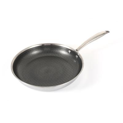 China Triple Viable Frying Pan Pan With Ss Handle Nonstick Stainless Steel Pan Stainless Steel Honeycomb Frying for sale