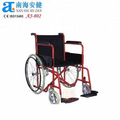 China AJ-802 Cheapest Red Silla de ruedas Wheelchair Red Fold Powder-Coated Outdoor Wheelchair 100kg for sale