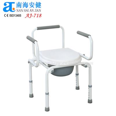 China AJ-718 White Color Drop Down Armrest Easy Height Adjustable Toilet Chair Commode Chair For 100kg Disabled for sale