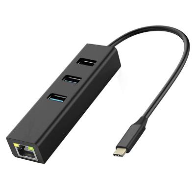 China Desktop 3 Ports Type C USB 3.0 Hub USB Thunderbolt 3 to RJ45 Gigabit Ethernet 10/100/1000 Mbps LAN Network Adapter for sale