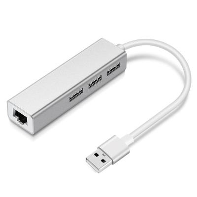 China LAPTOP USB to Ethernet Adapter with 3 USB Port HUB 2.0 RJ45 Lan Network Card RTL8152 USB to LAN for Mac IOS Android PC for sale