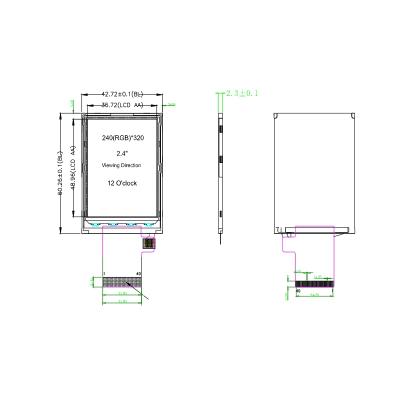 China Chinese Manufacturer 2.4 Inch Tft 120 Clock Viewing Direction Display LCD Module Panel 42.72(W)x60.26(H)x2.3(T) for sale