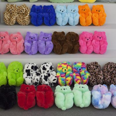 China Plush Animal Shaped Teddy Bear Slippers Teddy Bear Plush Animal House Fashion Trend Fluffy Hot Novelty Slippers for sale