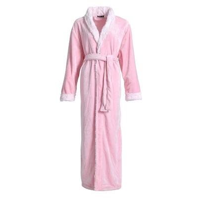 China New Winter Breathable Warm Flannel Nightgown Imitation Fur Collar Padded Long Bathrobe for sale