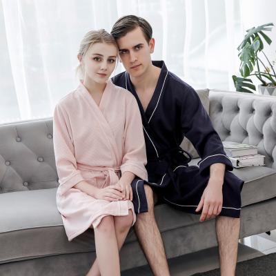 China New large size spring breathable summer waffle bathrobe men with decorative female couple pajamas long robes temperament home clothes for sale