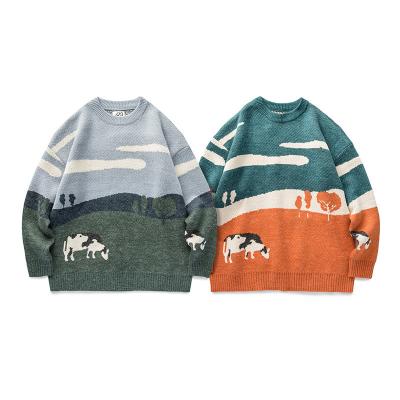 China Logo Print Retro Sweater Pullovers Custom Made Breathable Knitted Crew Neck Sweater Men for sale