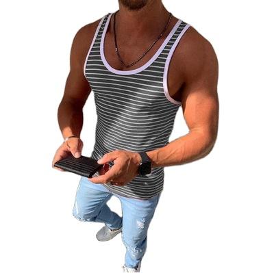 China New Style QUICK DRY Stripe Printing Custom Sleeveless Travel Vest Gym Tank Top Cotton Men Sport Vests for sale