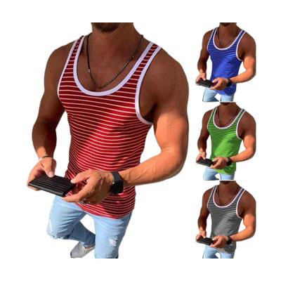 China 2021 Summer New Design Mens Sport Tank Top Gym Vest QUICK DRY Stripe For Men for sale