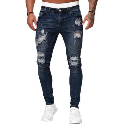 China 2021 viable hot sale plus size mens casual ripped jeans pants cotton and denim pants for sale