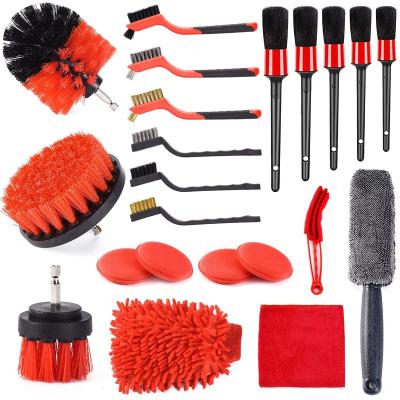 China Hot Sale 22 Pcs PP/Plastic Car Cleaning Kit DrillBrushes Set Detailing Brush For Auto Interior Exterior Washing for sale