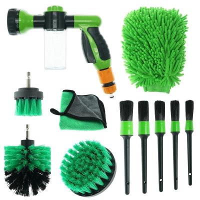 China Car Detailing Scrub Brush Portable Car Wash Accessories Kit Bucket Sponge Towel Detailing Sweep Car Cleaning Tool Kit 11Pcs for sale