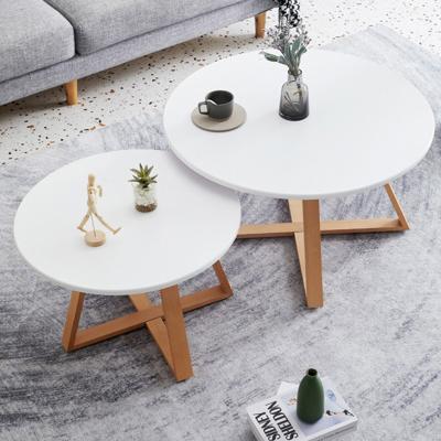 China Living Room Furniture (Height) Adjustable Modern Round Coffee Table 2 Tier Wooden Nesting Coffee Table Set for sale