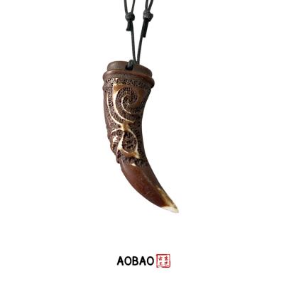 China Tarnish Non Aobao Totem Carving Imitation Yaks Bone Necklace Amulet Inca Civilization Primitive Tribal Style Pendant Necklace Jewelry for sale