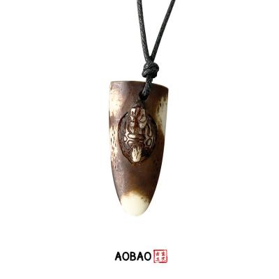 China Non Tarnish Tribal Aobao Ivory Carved Necklace Vintage Pendant Jewelry Style Imitation Yaks Bone Necklace Amulet Wholesale for sale