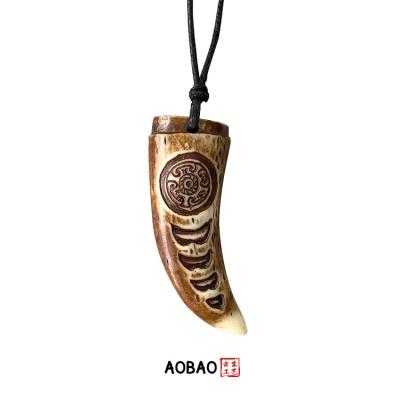 China Non Tarnish High Quality Aobao Jewelry Bohemia Tooth Necklace Fashion Wholesale Leather Handmade Ethnic African Style Necklace for sale