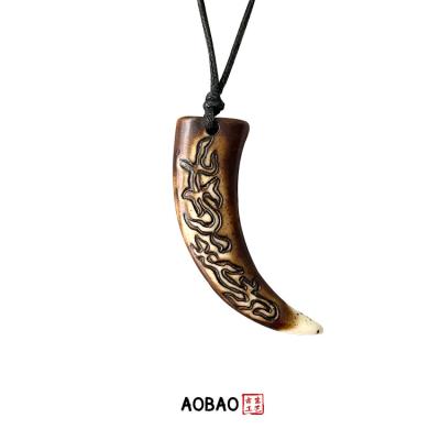 China Non Tarnish Aobao Hippie Retro Charm Necklace Adjustable Pendant Round Tooth Necklace For Women Man for sale