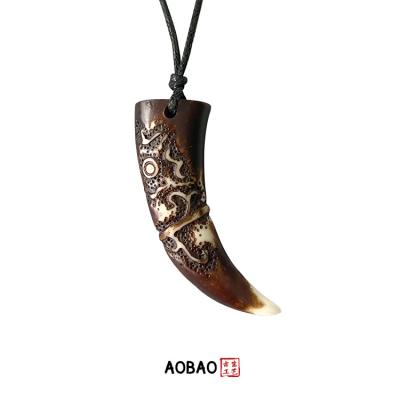 China Non Tarnish Aobao's Russian Souvenirs Wolf Tooth Amulet Bone Hand Made Pendant Necklace for sale