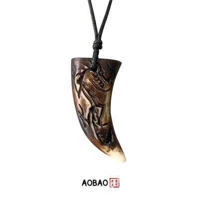 China Non Tarnish Handcrafted Aobao Bear Tooth Amulet Bone Item Pendant Necklace for sale