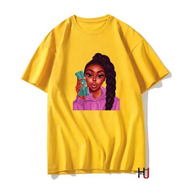 China Melanin Girls Breathable African Color Women Printed Cotton T Shirt Make Money Friends Not Men Women Graphic Tee for sale