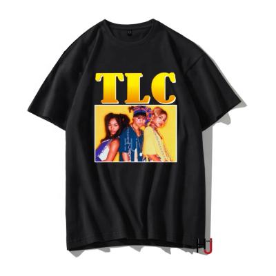 China High Quality Summer Cotton Women Men Active Printed T-shirt Brand Tees Anti-pilling Fashion Hip Hop TLC Unisex Shirt Black Active Print Female T-shirt for sale