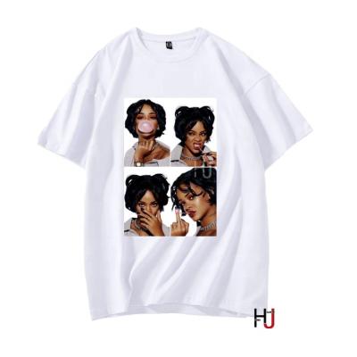 China Rihanna Streetwear Hiphop T-shirt Summer Fashion Short Sleeve O Neck Cotton Harajuku Women Men-Women Women Anti-pilling T-shirt for sale