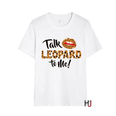 China Anti-pilling talk to me t-shirt sleeve graphic tee women leopard lip print shirts summer short casual funny woman t-shirt for sale