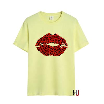 China Anti-pilling red leopard lips print women's t-shirt fashion ladies tee short sleeve t-shirt harajuku than female full for sale