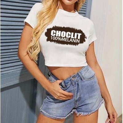 China CHO-LIT Summer Graphic Anti-Pilling Stitches Melanin Short Harajuku Women's Casual Loose Sleeve O-Neck Crop Tops for sale