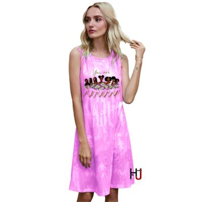 China Anti-wrinkle God Says You're Black Girl Summer Graphic Dresses For Women 2021 Women Tie Dye Gradient Sleeveless Dress for sale