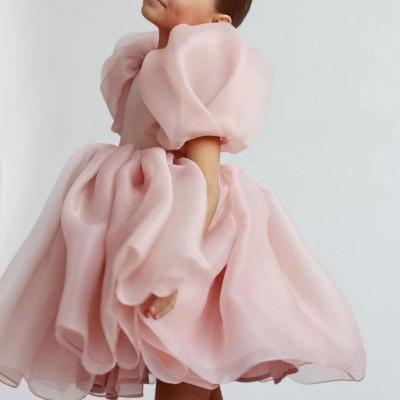 China Breathable Princess Ruffles Sleeves Pink Tutu Dress Tulle Girls Lace Up Dress For 2-12 Years for sale