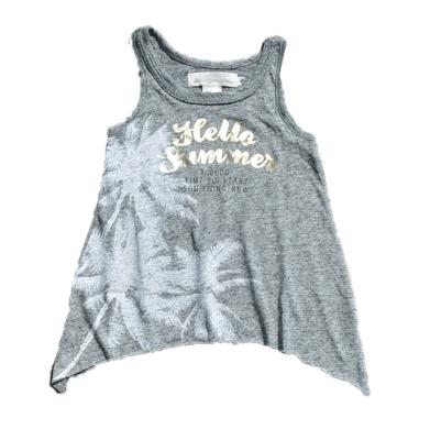 China Girls Breathable Custom Palm Trees Foil Printed Polycotton Rib Cloth Tank Top for sale