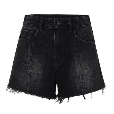 China Cotton Shorts Summer Breathable Hot Stretch Spandex Women Black Denim Shorts With Crystal Trims for sale