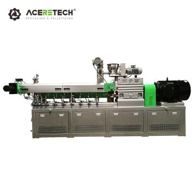 China Plastic Recycling Pellet Granulator ATE 35(018) Famous Brand Motor PP Pe Co-rotating Parallel Twin Screw Pellets Make Up Strand Extruder Line for sale