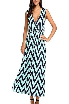 China Zig Zag Summer Holiday Maxi Dresses ,Elastic Waist Maxi Dresses For Short Ladies for sale