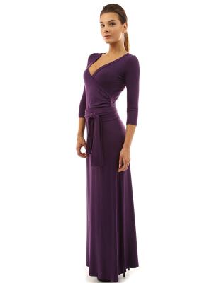 China Crossover Deep V Neck Womens Summer Maxi Dresses 3 4 Sleeve  Long Dresses Faux Wrap Belt for sale