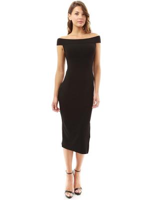 China Black Sleeveless Off The Shoulder Club Dress , Side Slit Midi Club Dress Stretchy for sale