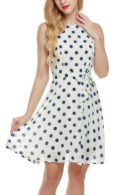 China Bow Waist Short Chiffon Summer Dresses , Plus Size Polka Dot Maxi Dress for sale