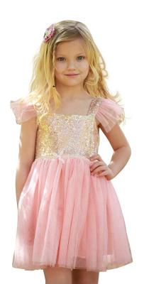 China Princess Pink Ruffles Little Girl Summer Dresses Kids Birthday Party Dress Gold Sequin for sale