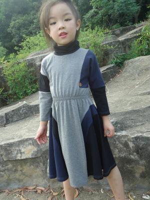 China Grey  Turtleneck 5 Year Baby Girl Dress , Little Girl Long Sleeve Dresses Cotton Spandex for sale