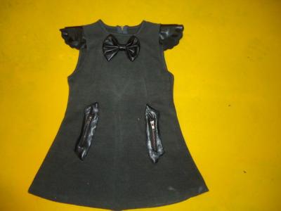 China Cap Sleeves Little Girls Winter Dresses Leather Blocked Bows A Line Kids Woolen Dress for sale