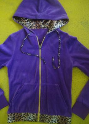 China Purple Velour Color Block girls Zip Up Hoodies With Kangaroo Pocket High End for sale