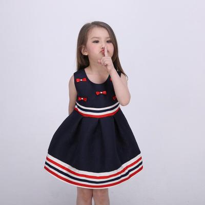 China Sleeveless Bow Front  Girls Fall Dresses Strips Tape Waist And Bottom Age 5 for sale