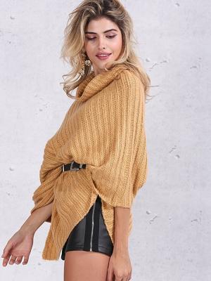 China Turtleneck Fashion Pullover Sweaters Cable Knit Pullover Womens Capes And Cloaks for sale