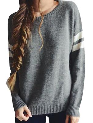 China Trendy Crew Neck Long Sleeve Sweater , Knit Strips Boyfriend Pullover Sweaters for sale