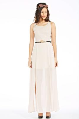 China Ivory 100 Viscose Womens Summer Maxi Dresses High Slit Maxi Skirt Sleeveless for sale